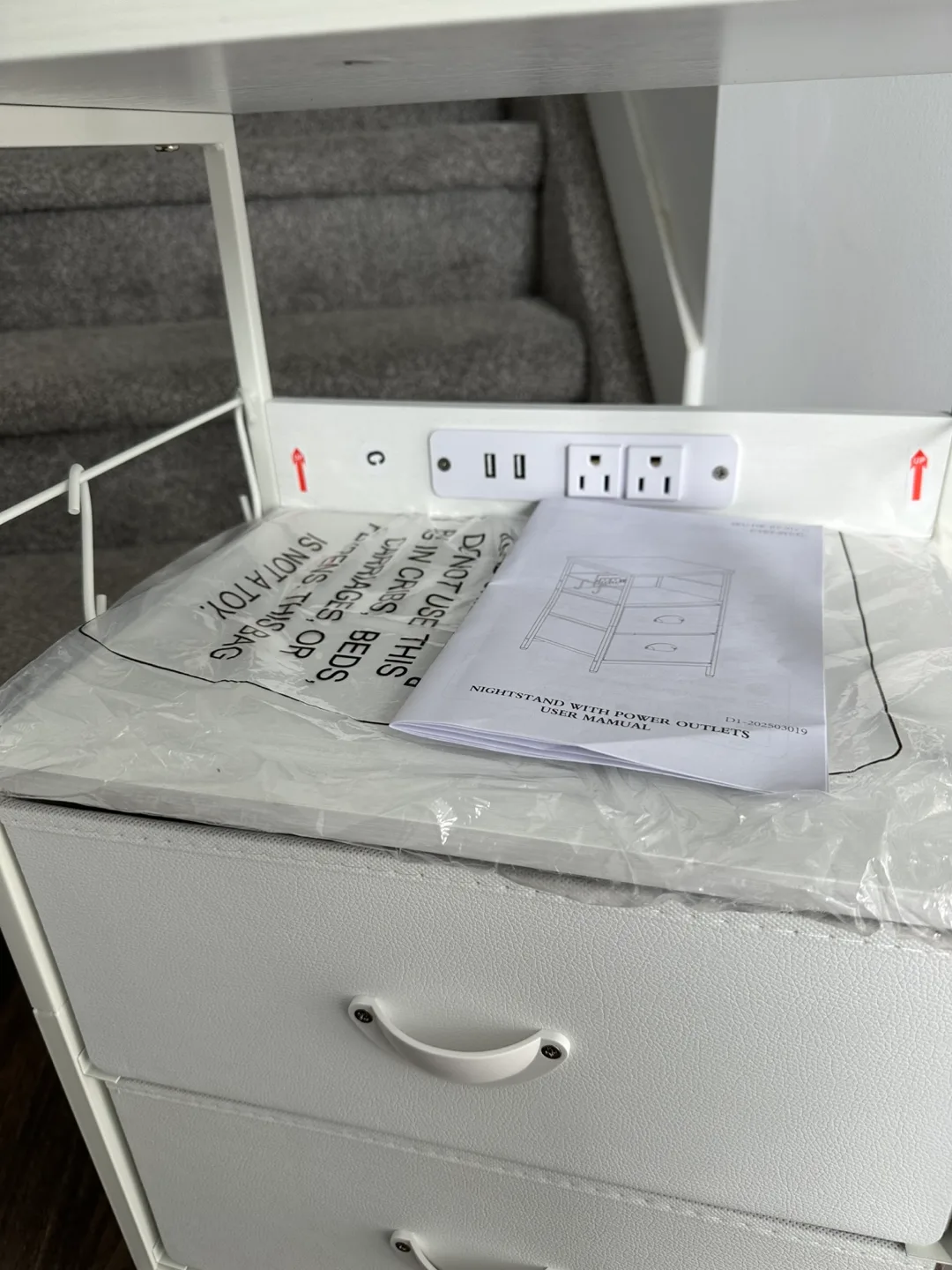 Brand New White Nightstand with Charging Station, 2 Drawers image indicator(4)