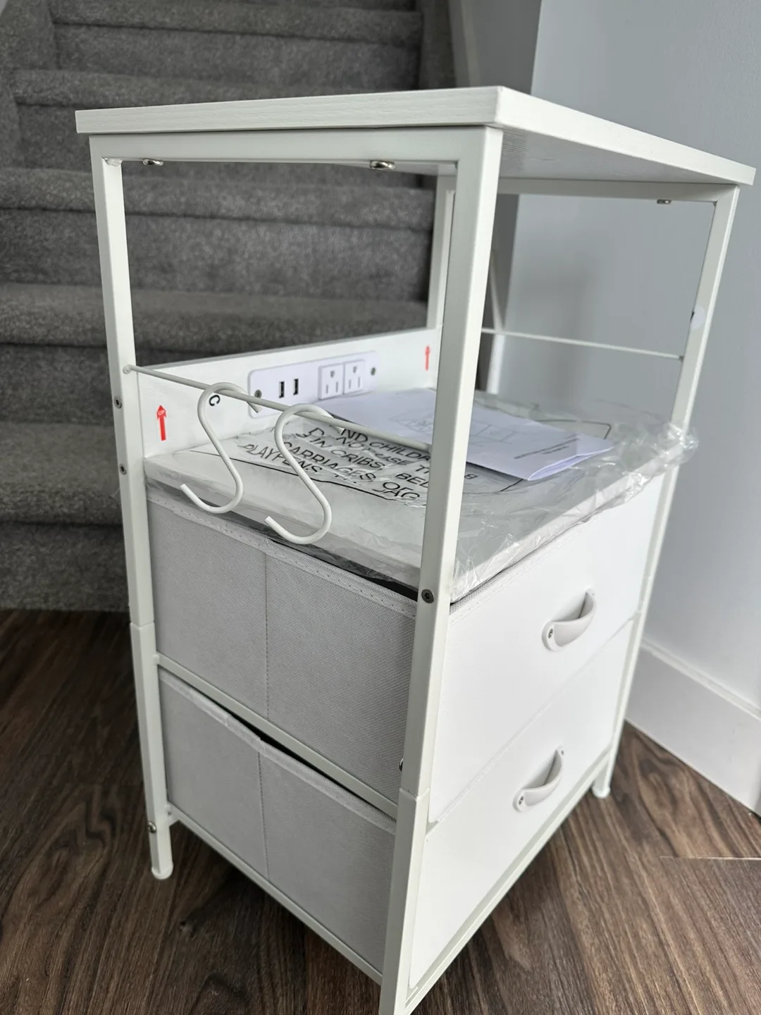 Brand New White Nightstand with Charging Station, 2 Drawers image indicator(5)