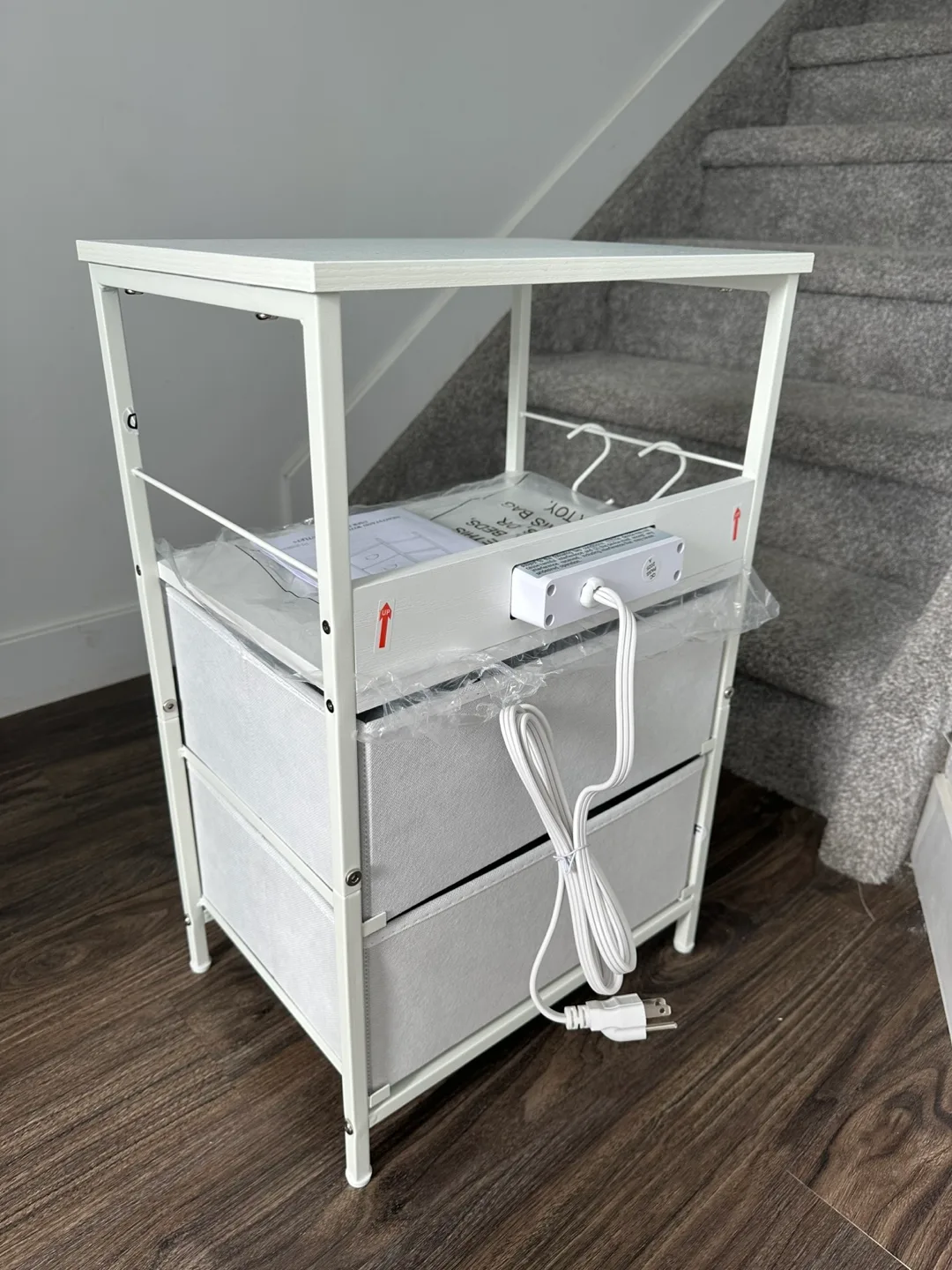 Brand New White Nightstand with Charging Station, 2 Drawers image indicator(8)