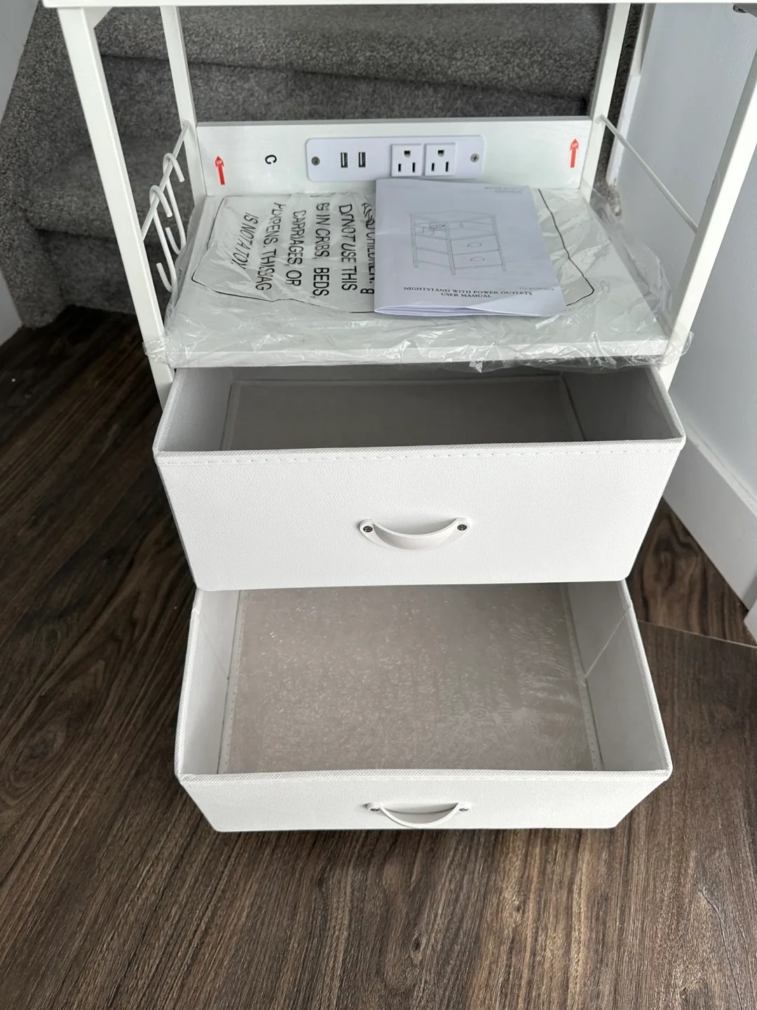 Brand New White Nightstand with Charging Station, 2 Drawers image indicator(7)