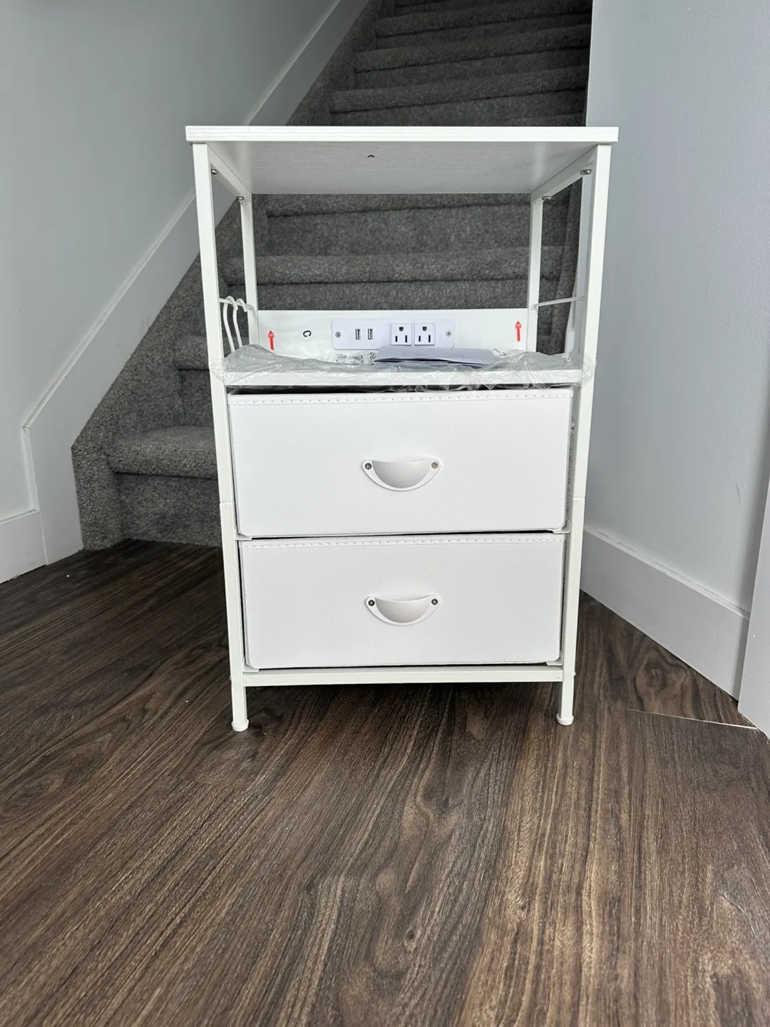 Brand New White Nightstand with Charging Station, 2 Drawers image indicator(9)