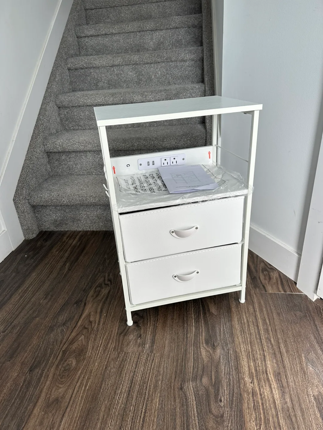 Brand New White Nightstand with Charging Station, 2 Drawers image indicator(10)