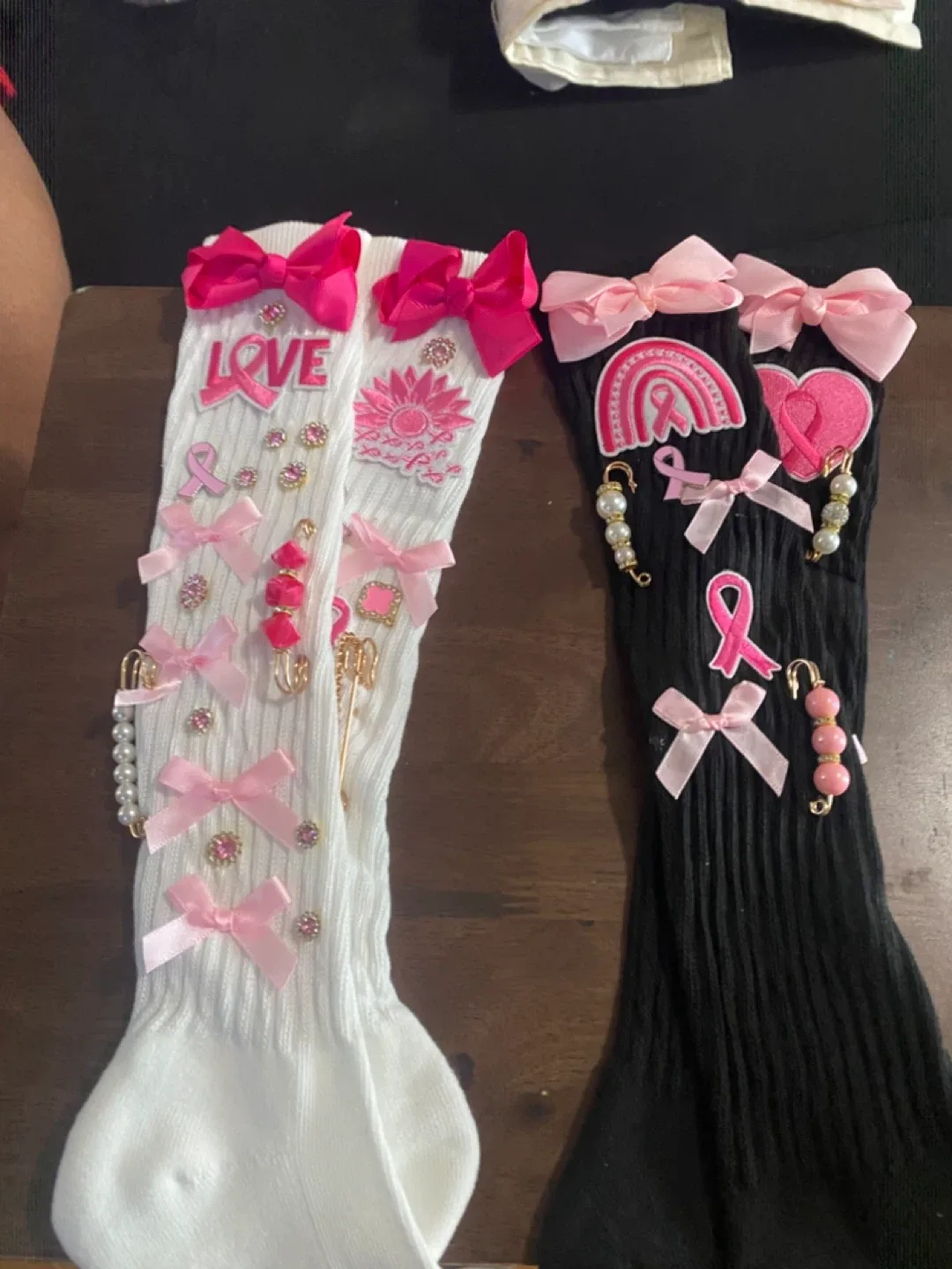 Handmade Decorated Socks - Pink Ribbon Theme