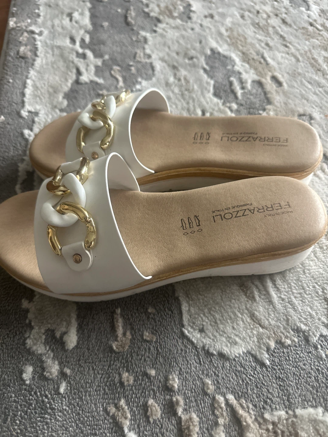 Ferrazzoli White & Gold Chain Sandals - photo 2