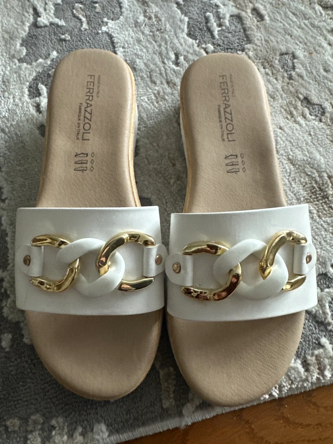 Ferrazzoli White & Gold Chain Sandals thumbnail