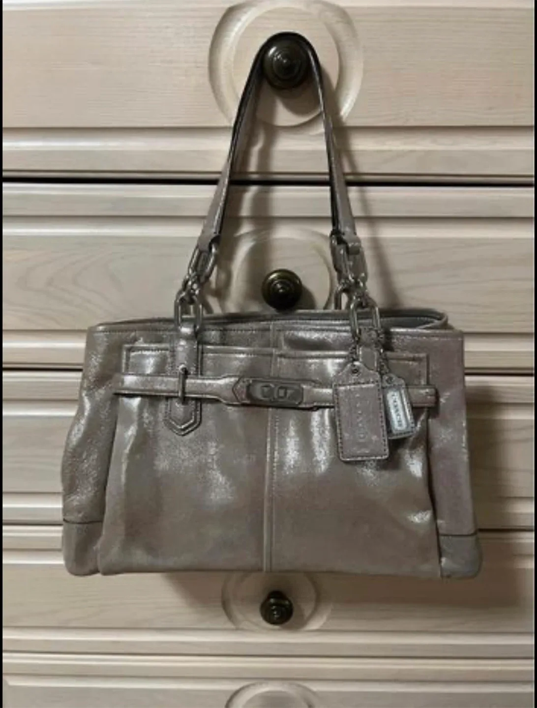 Coach Silver Leather Handbag
