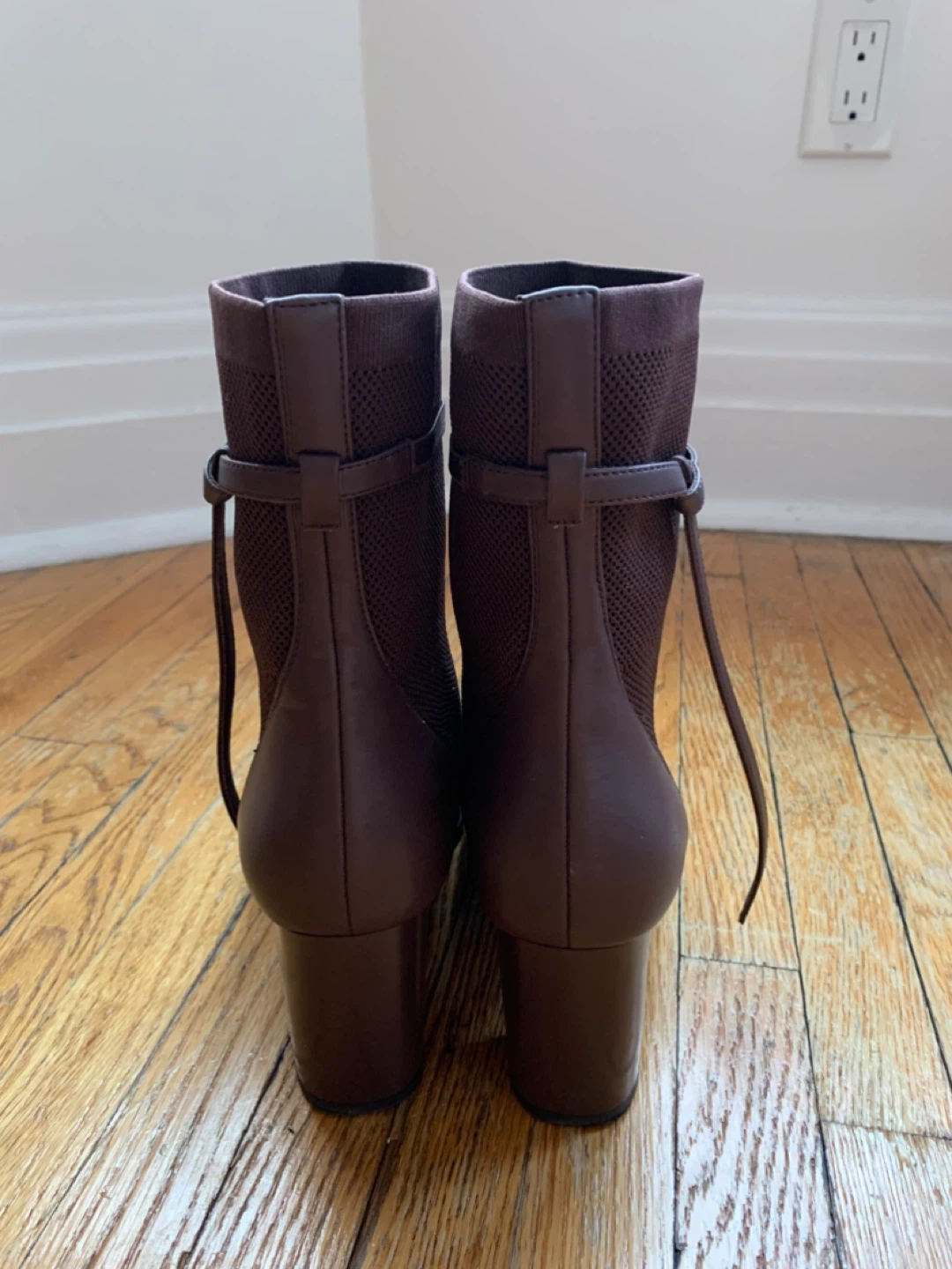 Coffee Square Toe Heeled Ankle Boots, Size 8 - photo 3