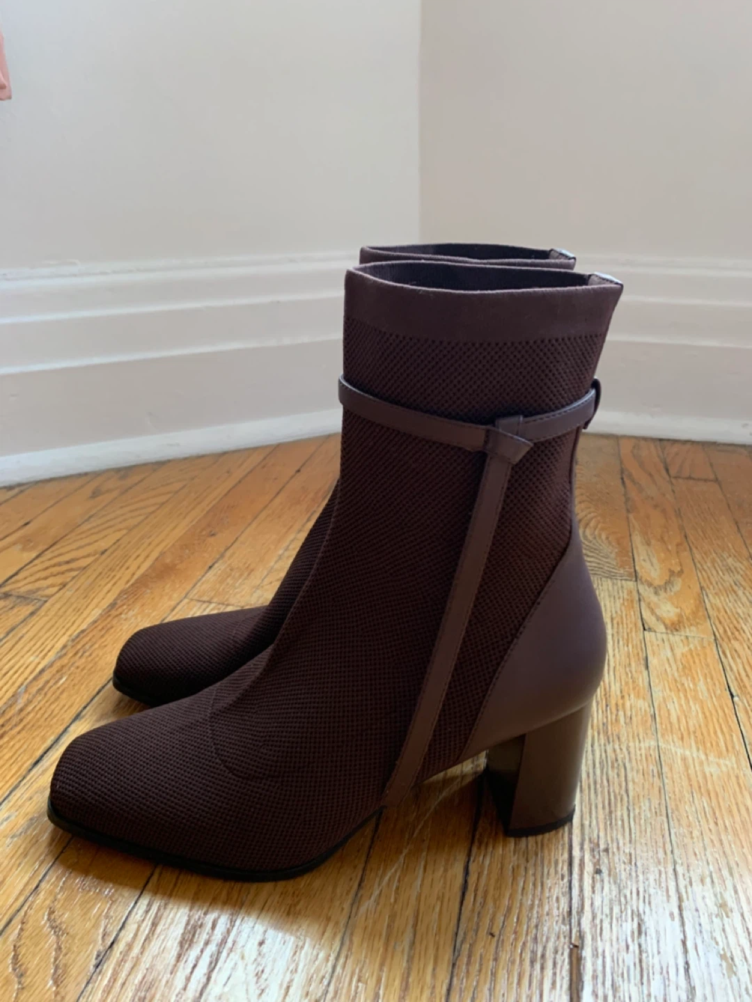 Coffee Square Toe Heeled Ankle Boots, Size 8 - photo 2