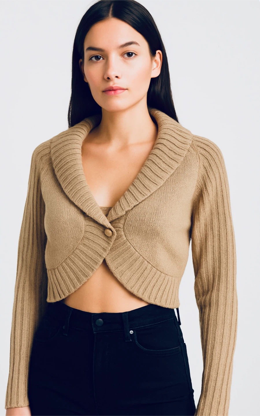 Off Limits Beige Knit Cropped Cardigan - XL