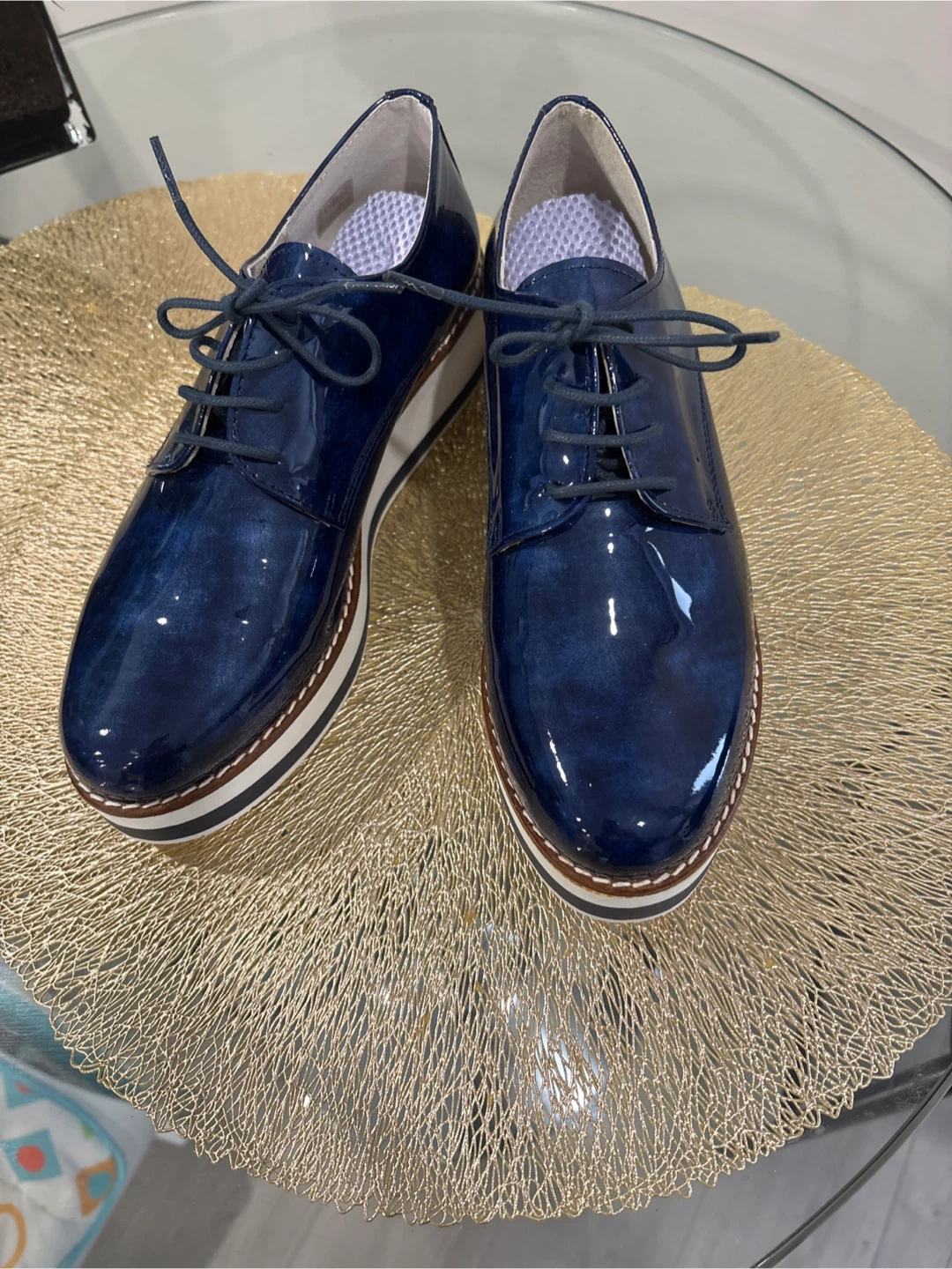 David Tyler Blue Patent Leather Platform Shoes - Size 39