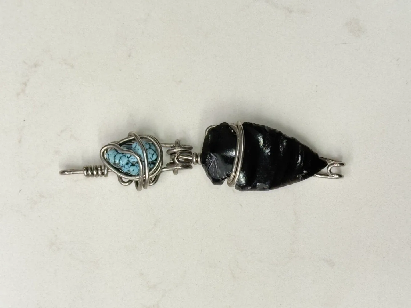 Handmade Turquoise & Obsidian Pendant image indicator(8)