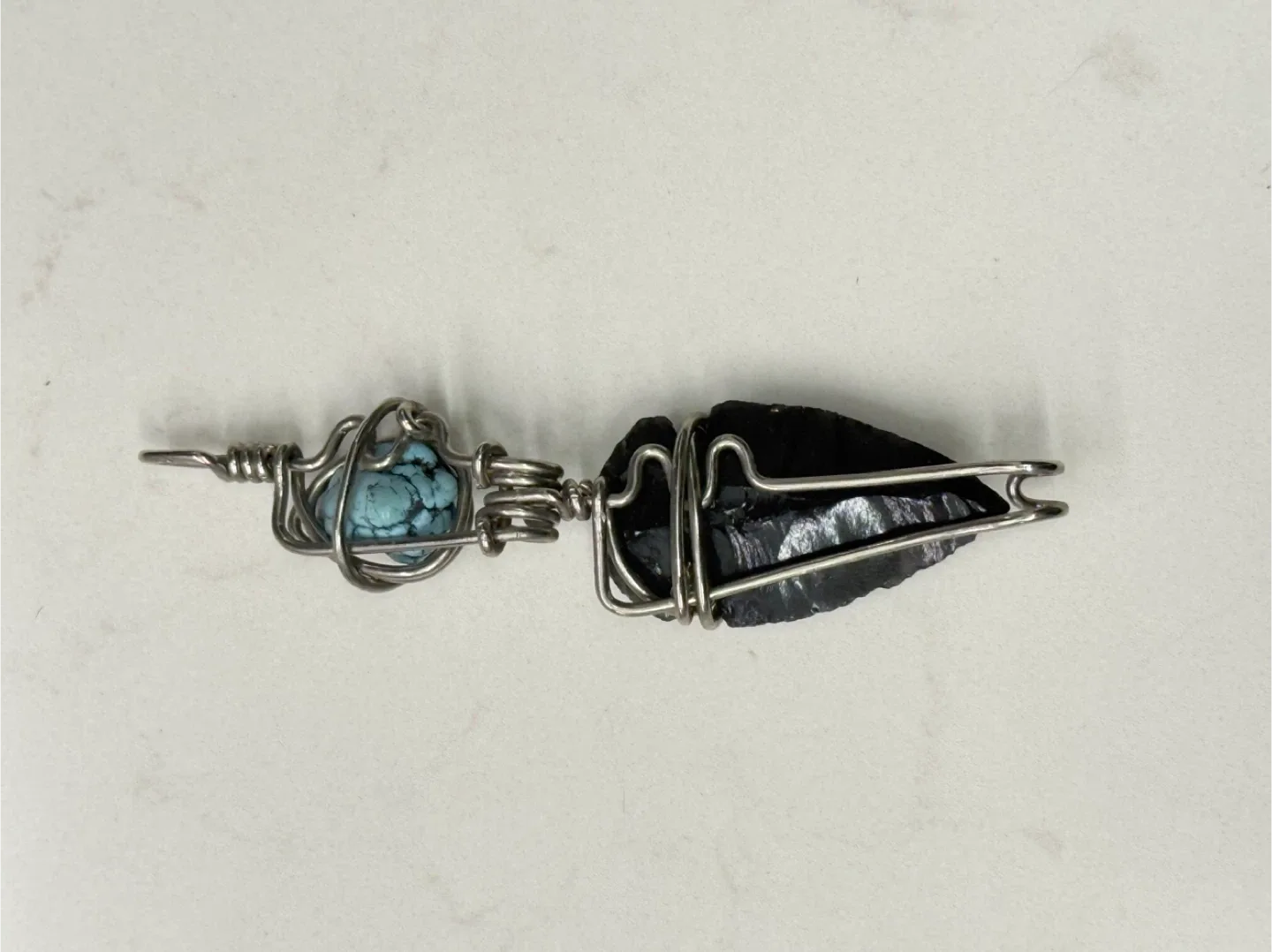 Handmade Turquoise & Obsidian Pendant image indicator(9)