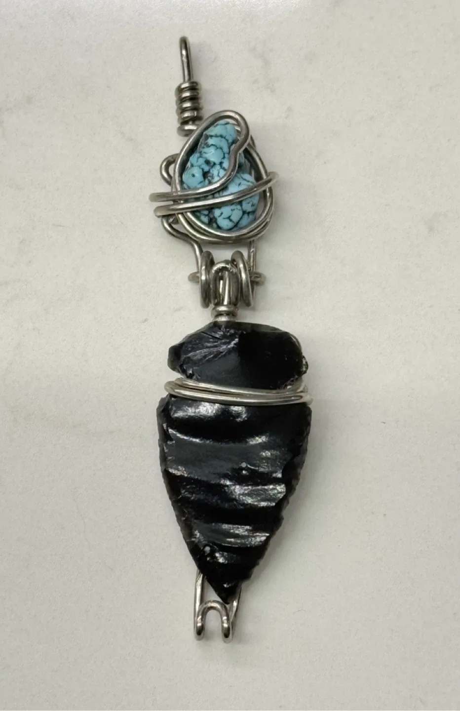 Handmade Turquoise & Obsidian Pendant thumbnail
