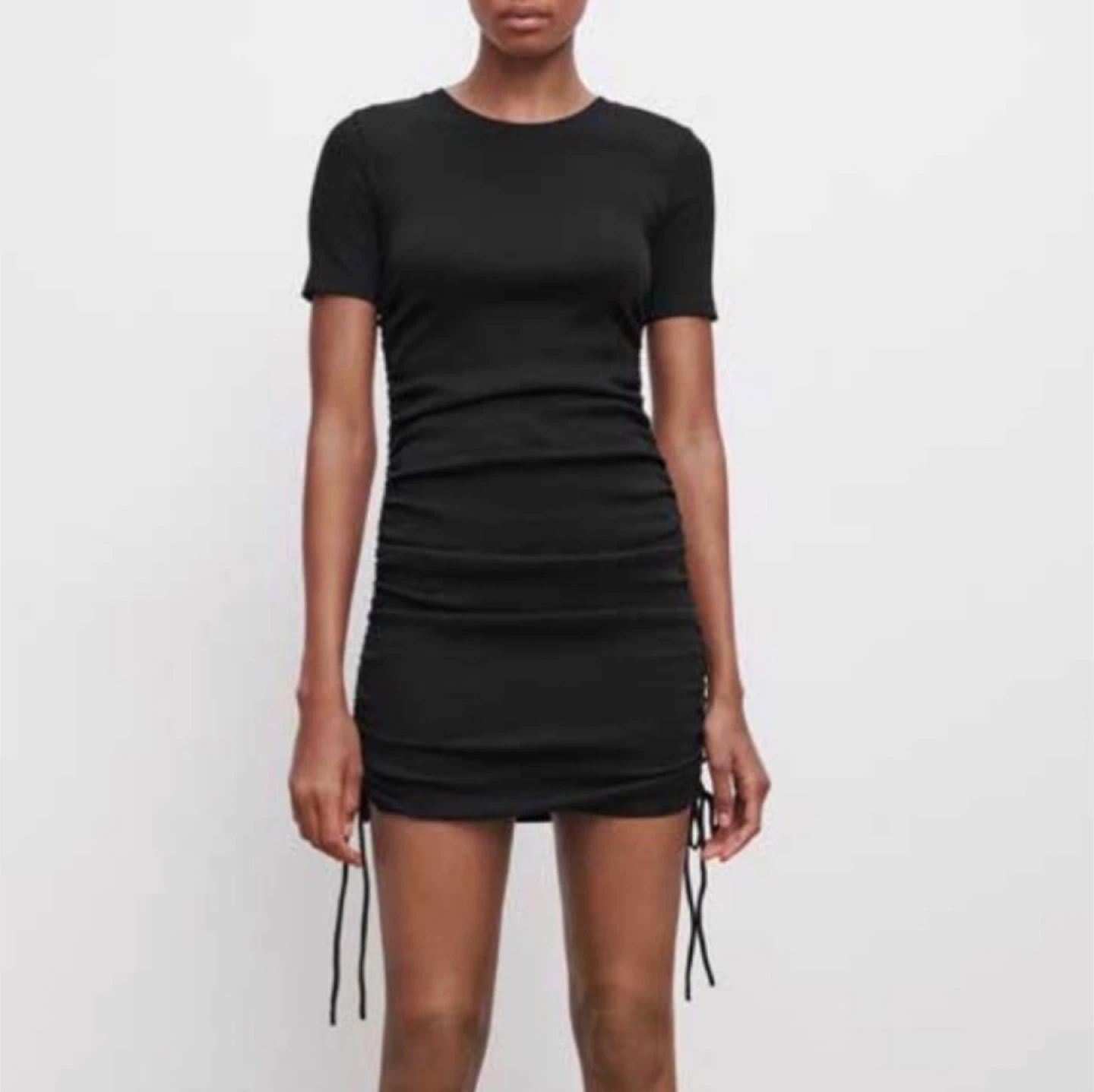 Zara Black Ruched Mini Dress - Size L - photo 2