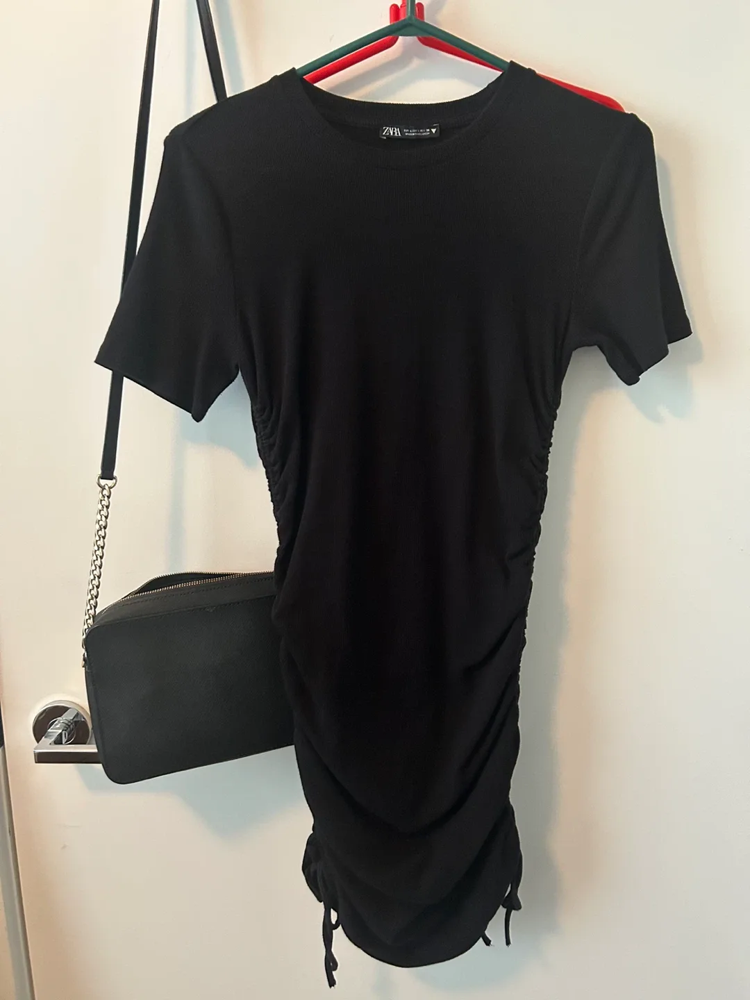 Zara Black Ruched Mini Dress - Size L