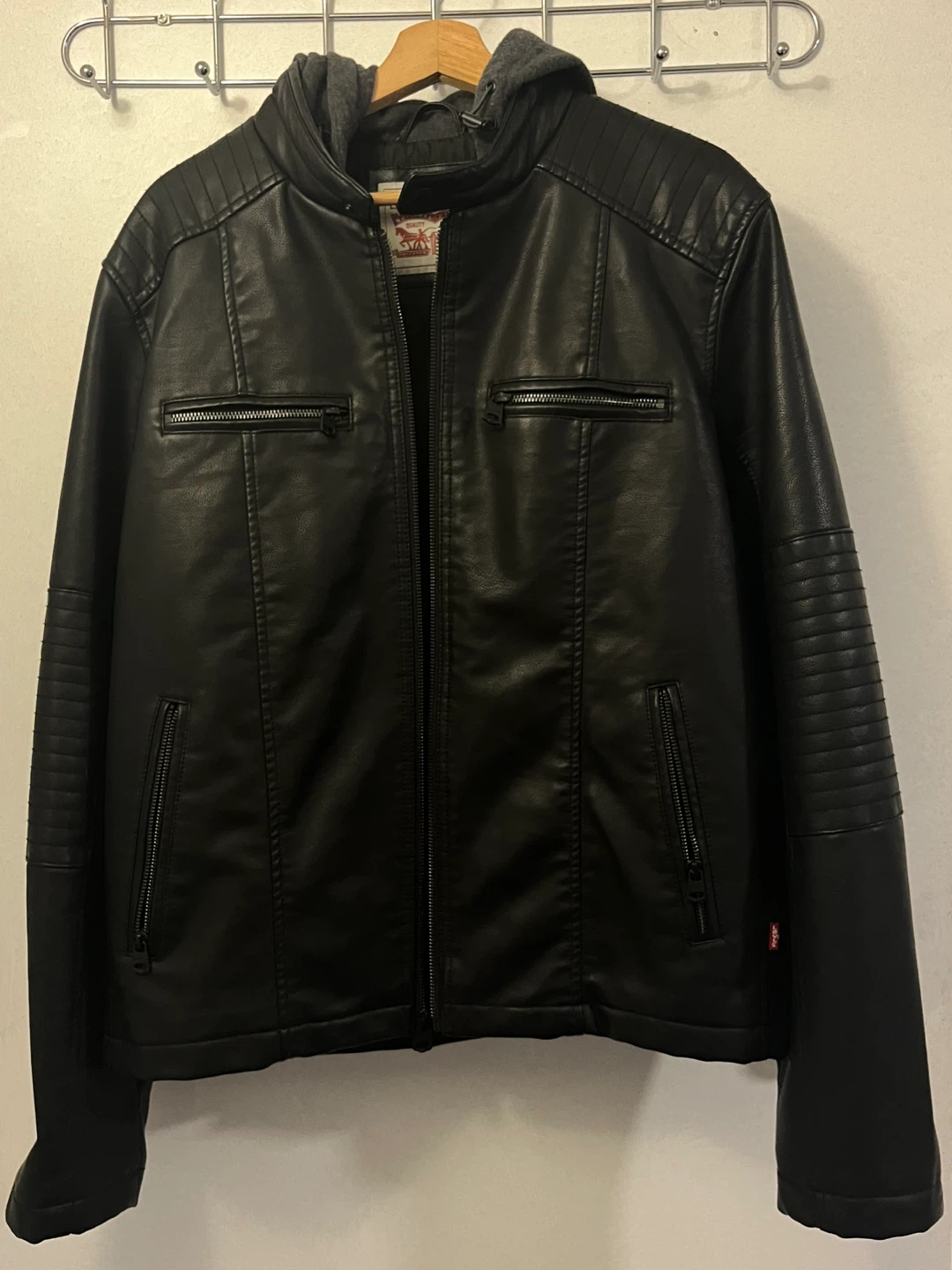 Levi's Mens Faux Leather Hooded Racer Jacket - Size M - photo 2