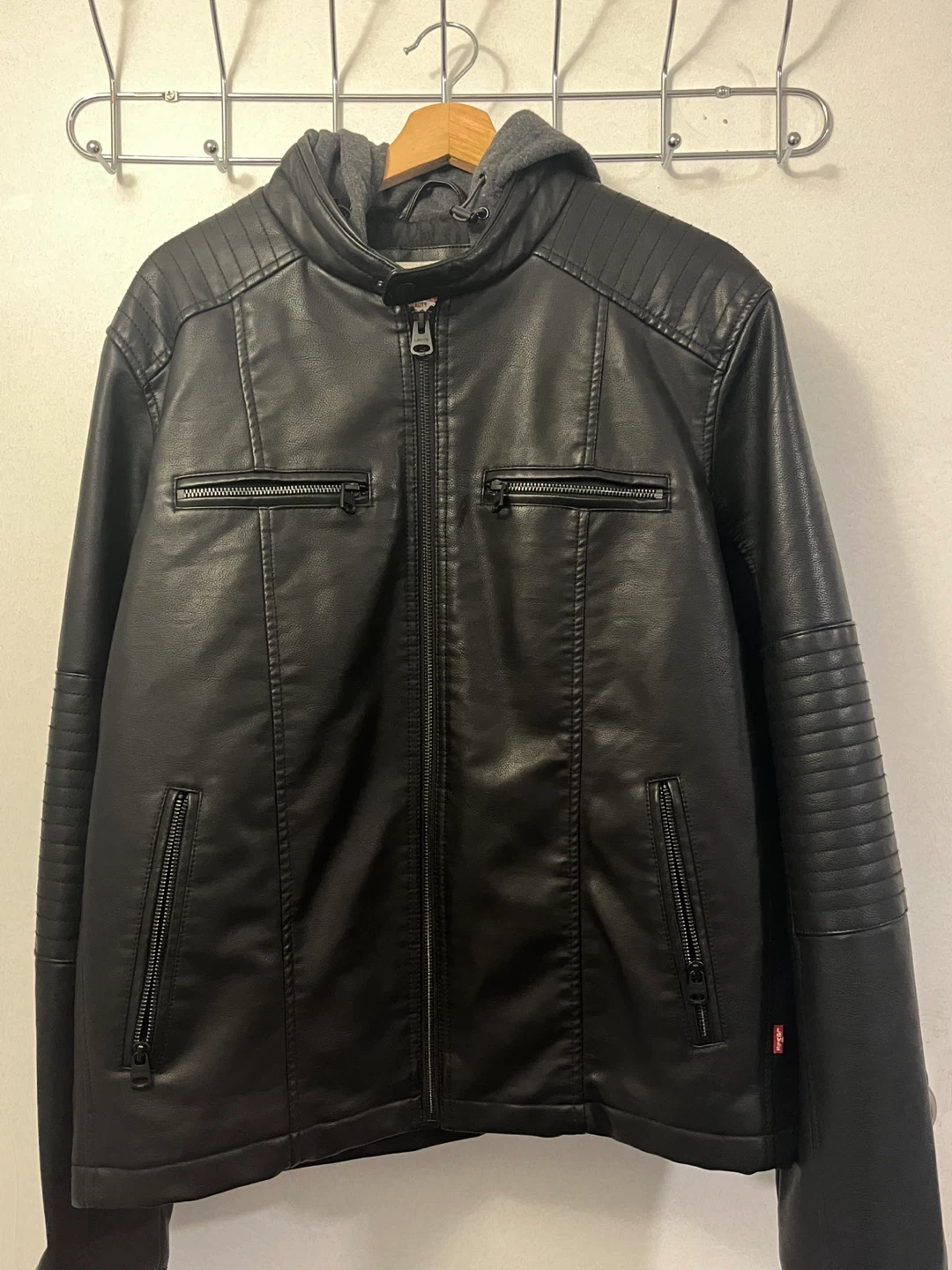 Levi's Mens Faux Leather Hooded Racer Jacket - Size M
