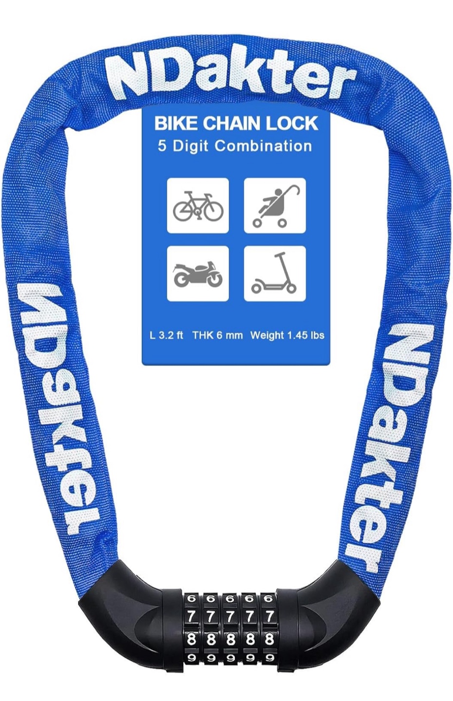 Bike Chain Lock - 5 Digit Combination - photo 3