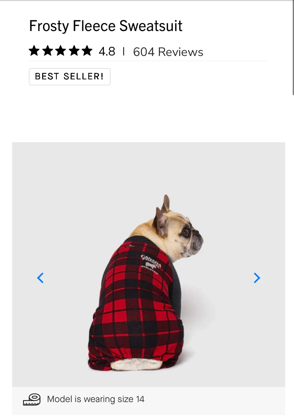 Canada Pooch Frosty Fleece Onesie - Red Plaid - photo 2