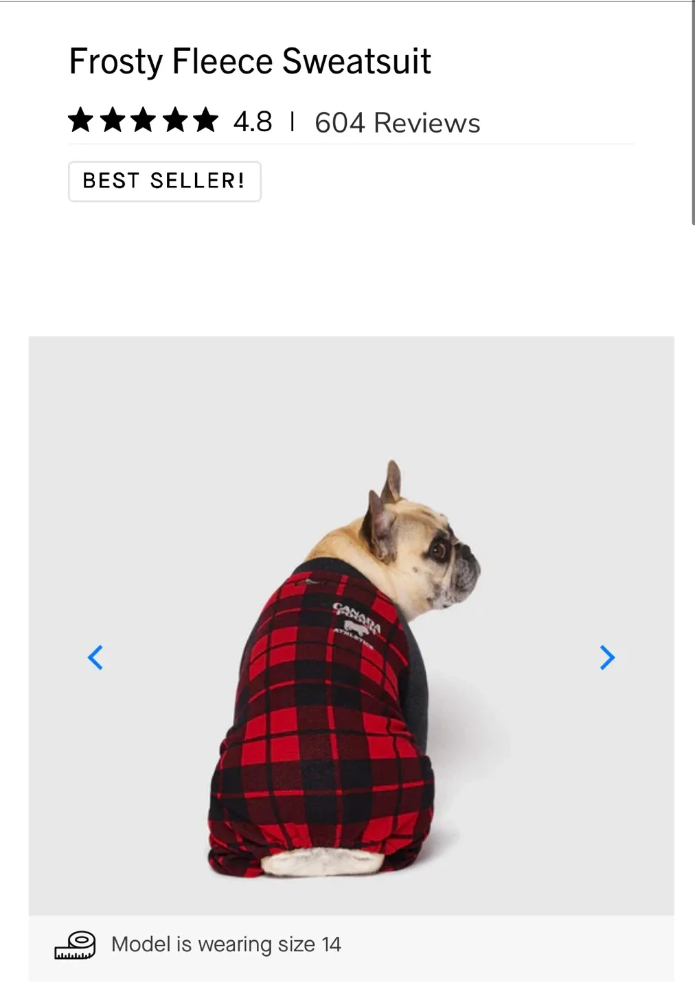 Canada Pooch Frosty Fleece Onesie - Red Plaid - Size 18 image indicator(2)