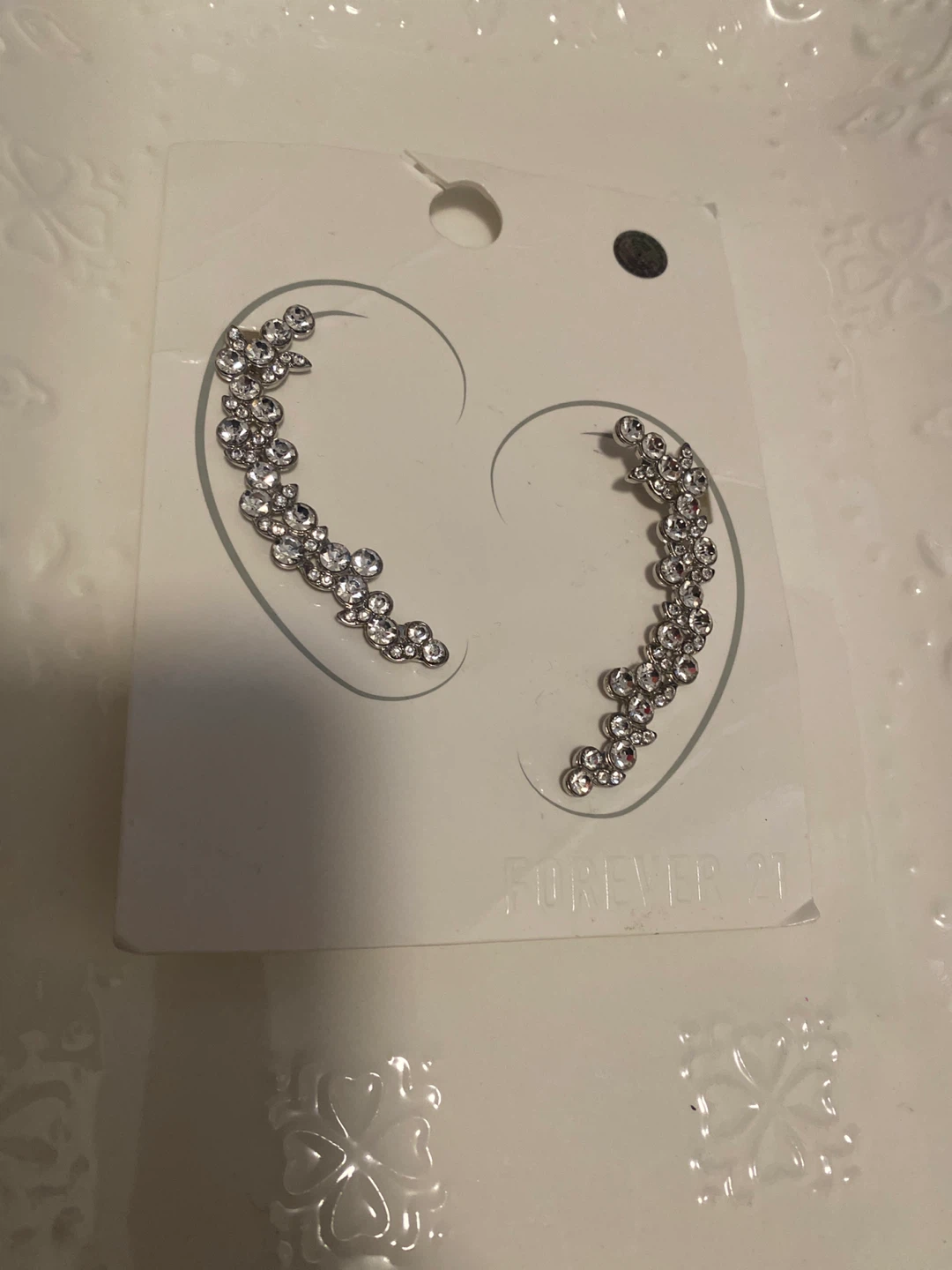 Forever 21 Silver & Clear Ear Climber Earrings