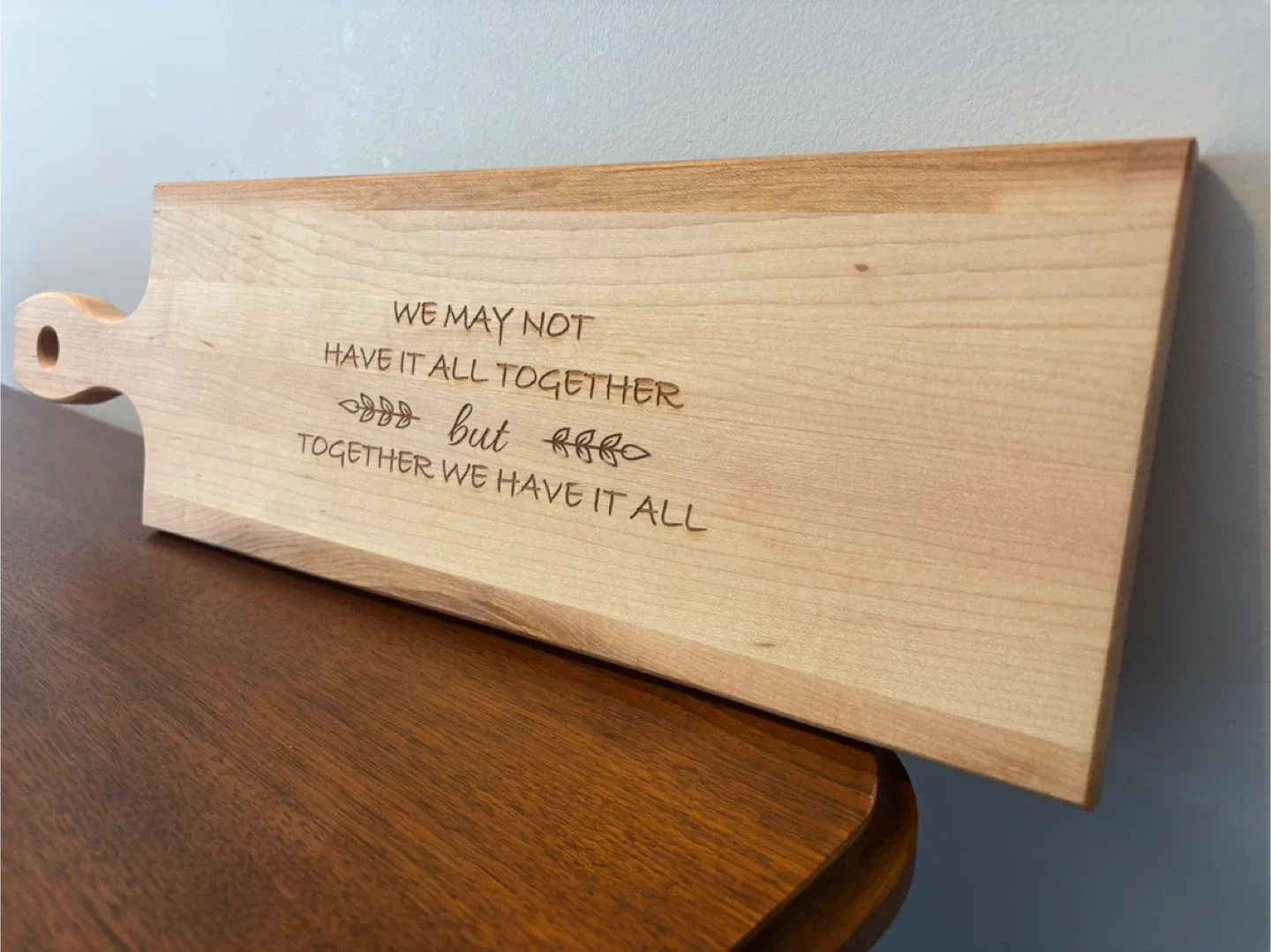 Maple Wooden Cutting Board with Engraved Saying image indicator(3)