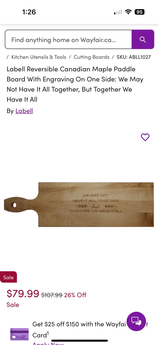 Maple Wooden Cutting Board with Engraved Saying image indicator(8)