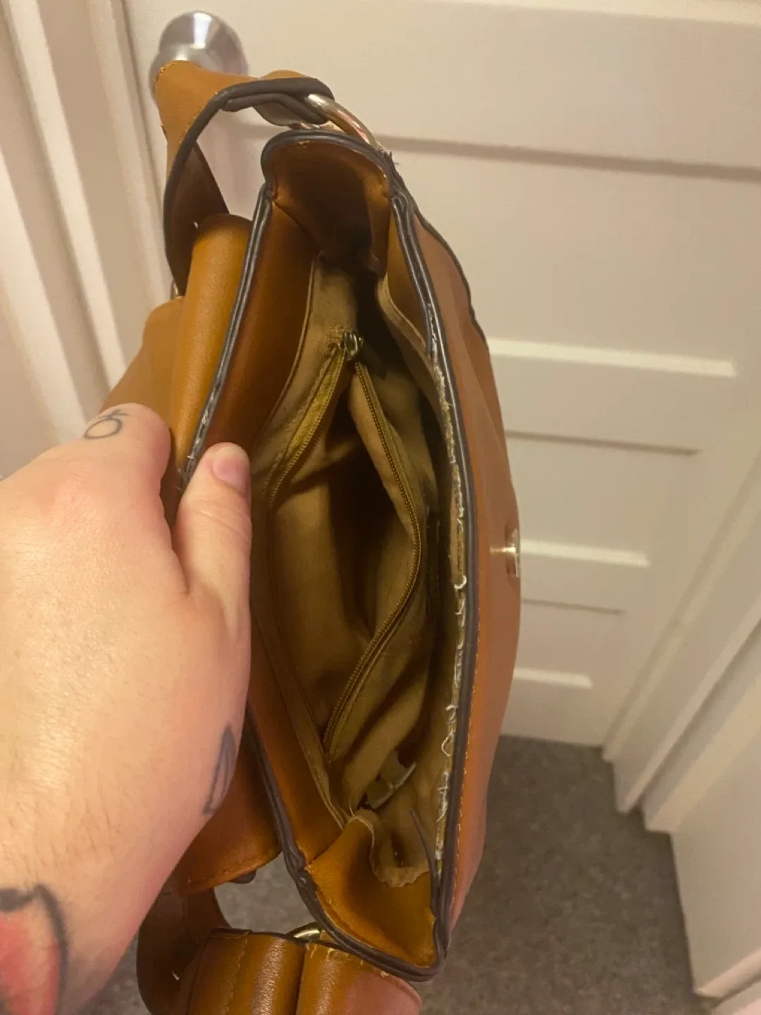 Brown Saddle Bag with Embossed Detail image indicator(3)