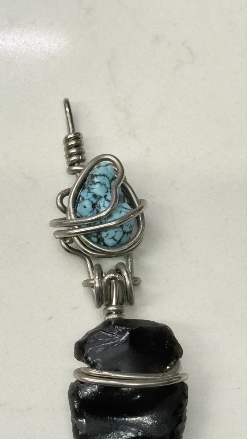 Handmade Turquoise & Obsidian Pendant image indicator(3)
