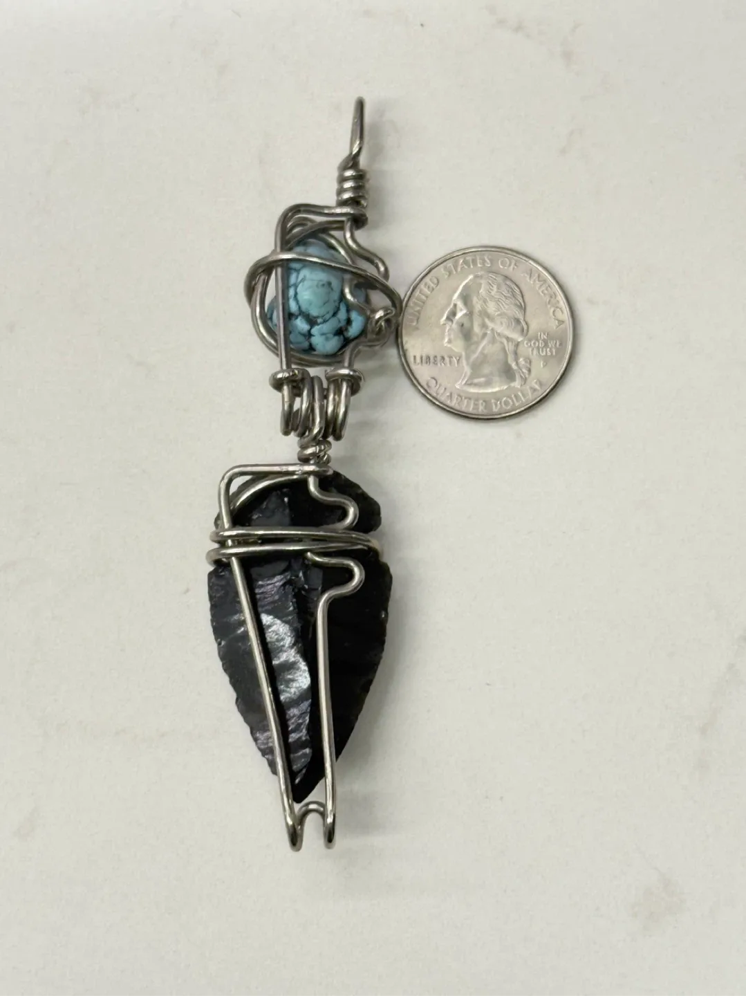 Handmade Turquoise & Obsidian Pendant image indicator(7)