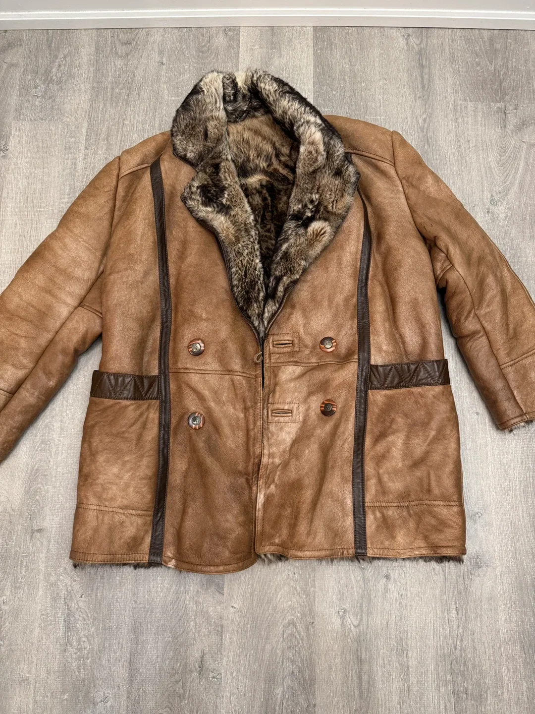 Vintage Brown Leather & Fur Coat thumbnail