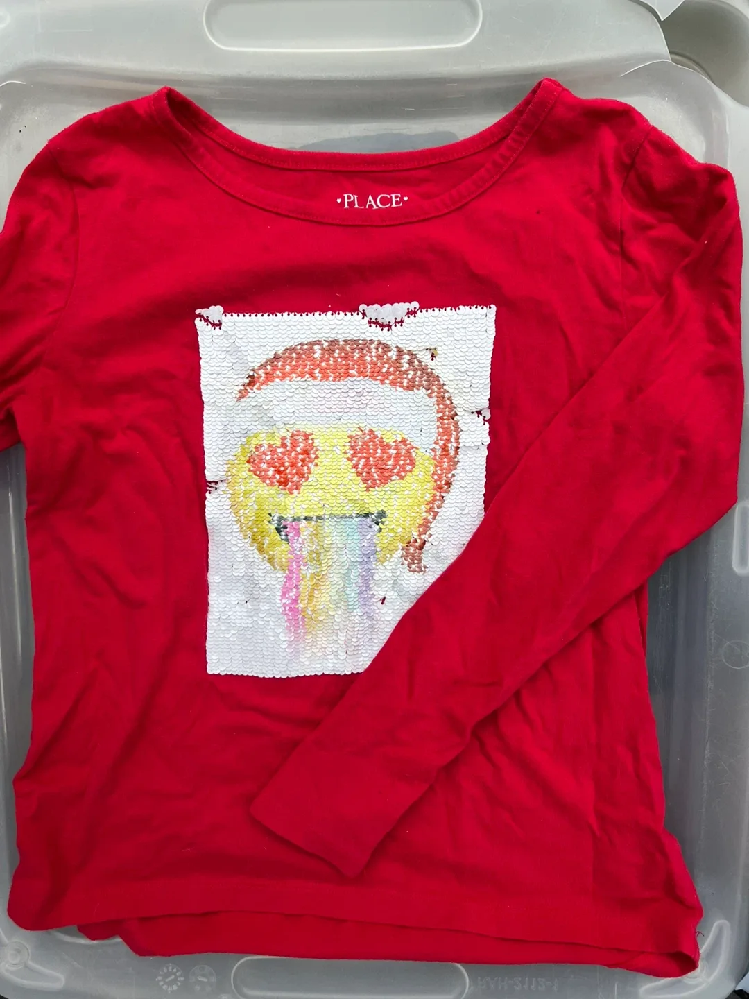 Place Girls Red Emoji Sequin Long Sleeve Shirt Size 10/12 thumbnail