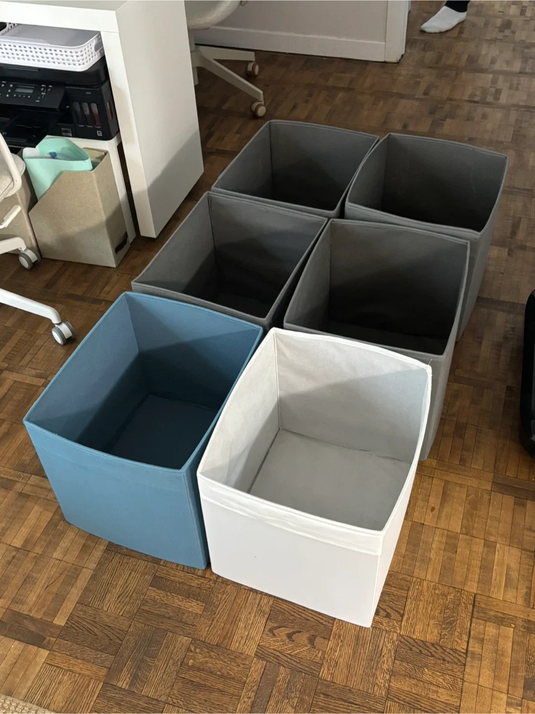 IKEA DRÖNA Storage Boxes - Dark Grey, Blue, and White - Set of 6 thumbnail