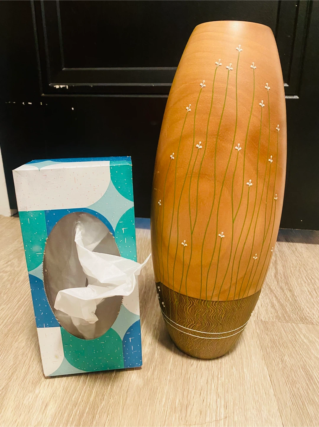 Wooden Vase with Hand Drawn Floral Design - photo 3