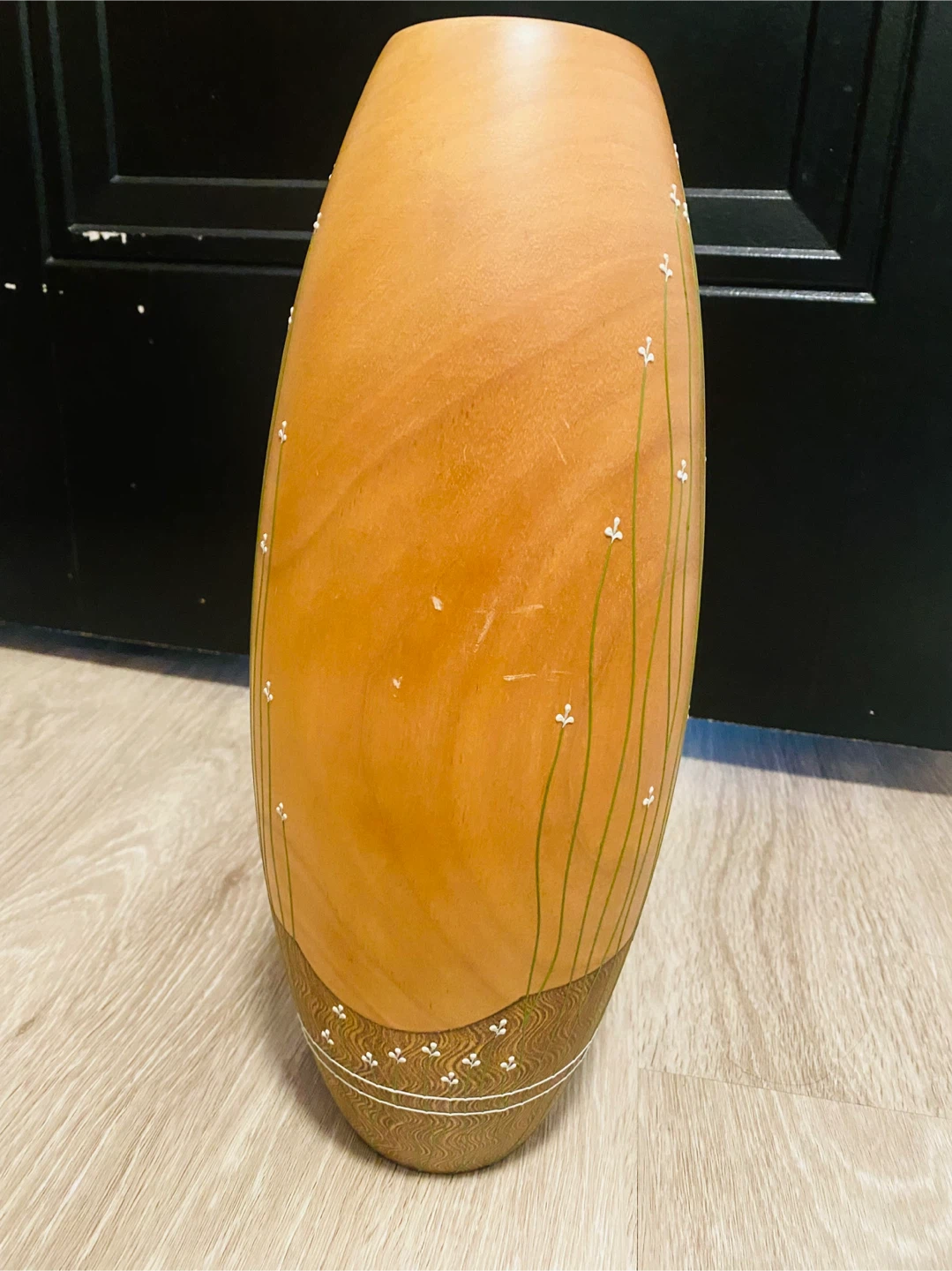 Wooden Vase with Hand Drawn Floral Design - photo 2