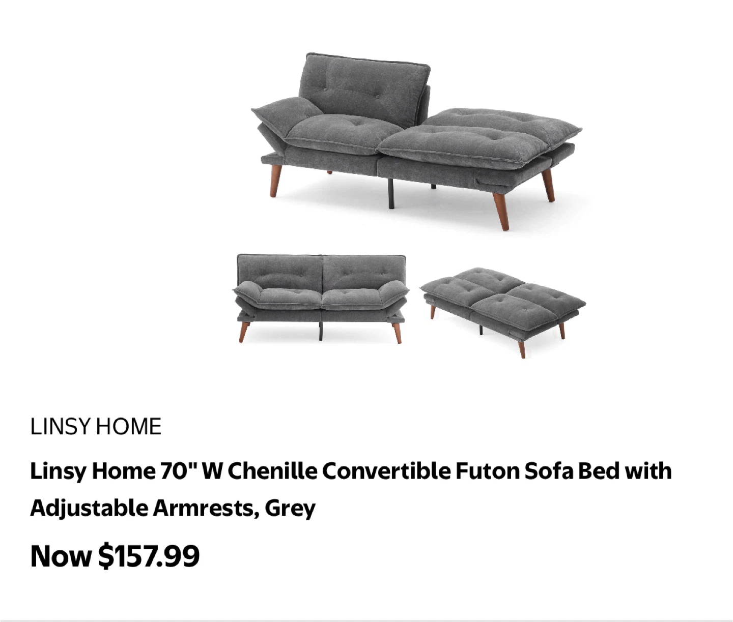 Linsy Home 70" Grey Chenille Convertible Futon Sofa Bed - photo 2