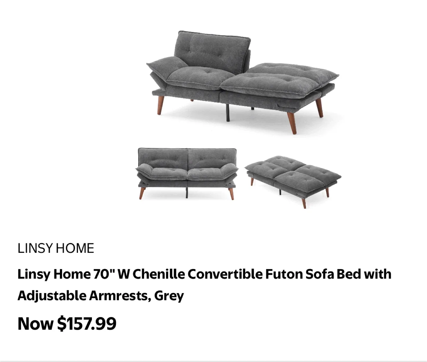 Linsy Home 70" Grey Chenille Convertible Futon Sofa Bed image indicator(2)