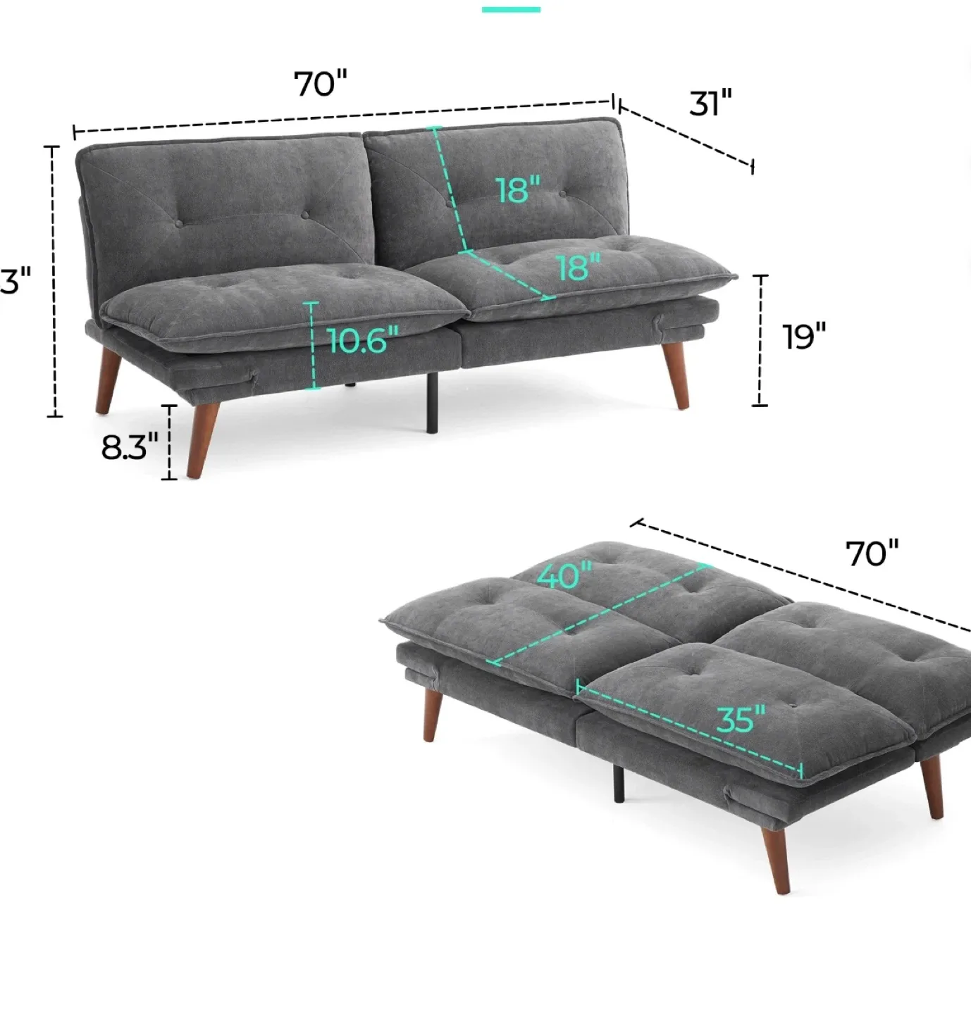 Linsy Home 70" Grey Chenille Convertible Futon Sofa Bed image indicator(3)