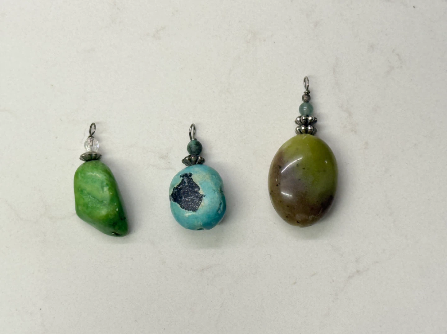 Set of 3 Stone Pendants - Green, Turquoise, Brown