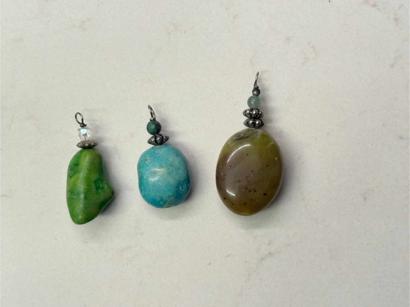 Set of 3 Stone Pendants - Green, Turquoise, Brown - photo 2