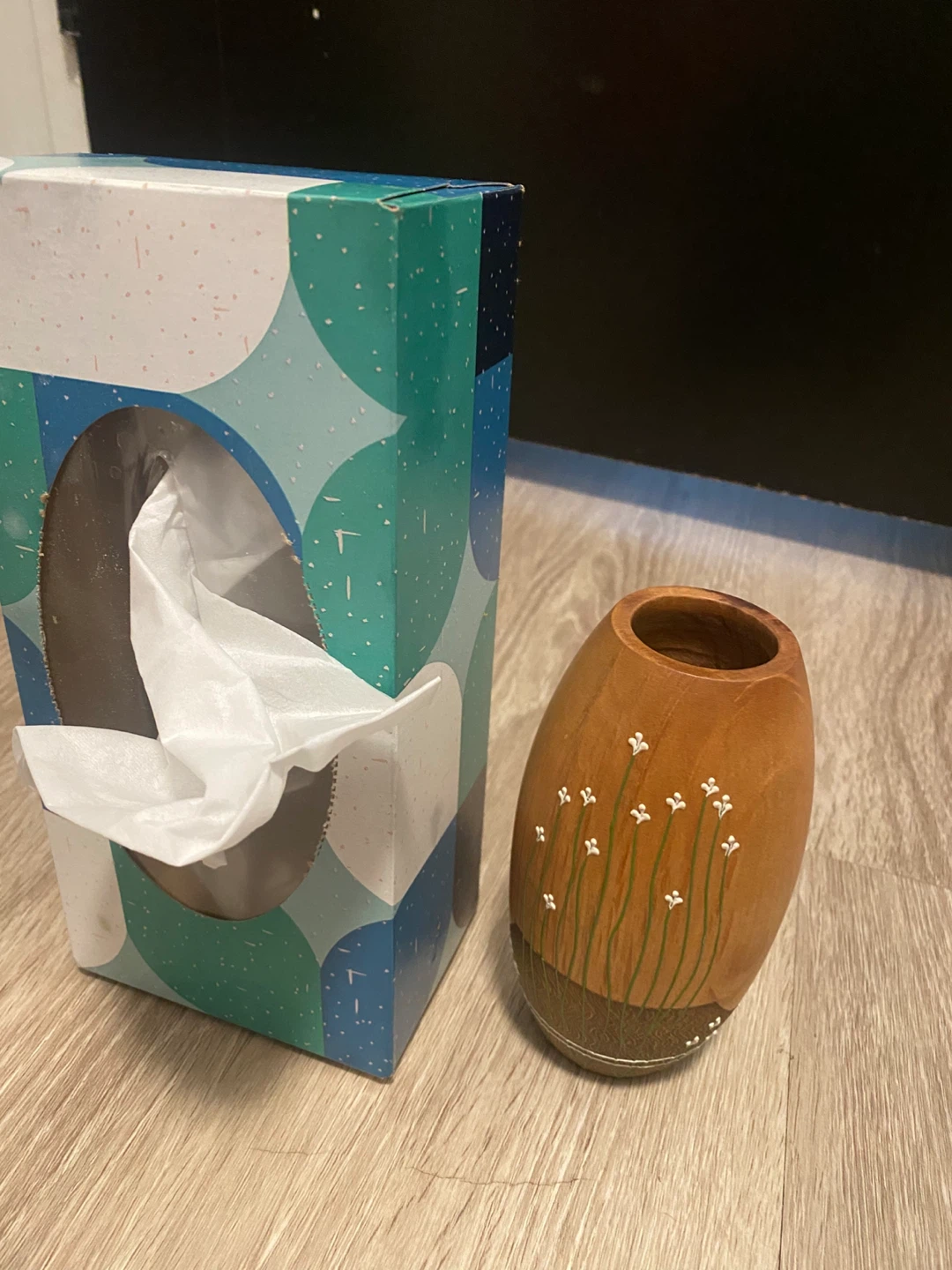 Wooden Vase with Floral Design - Small - photo 5