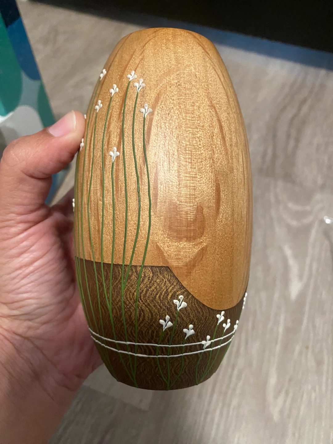 Wooden Vase with Floral Design - Small - photo 4