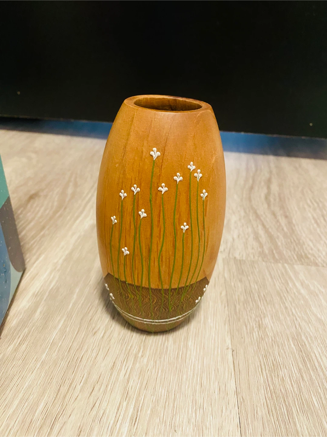 Wooden Vase with Floral Design - Small