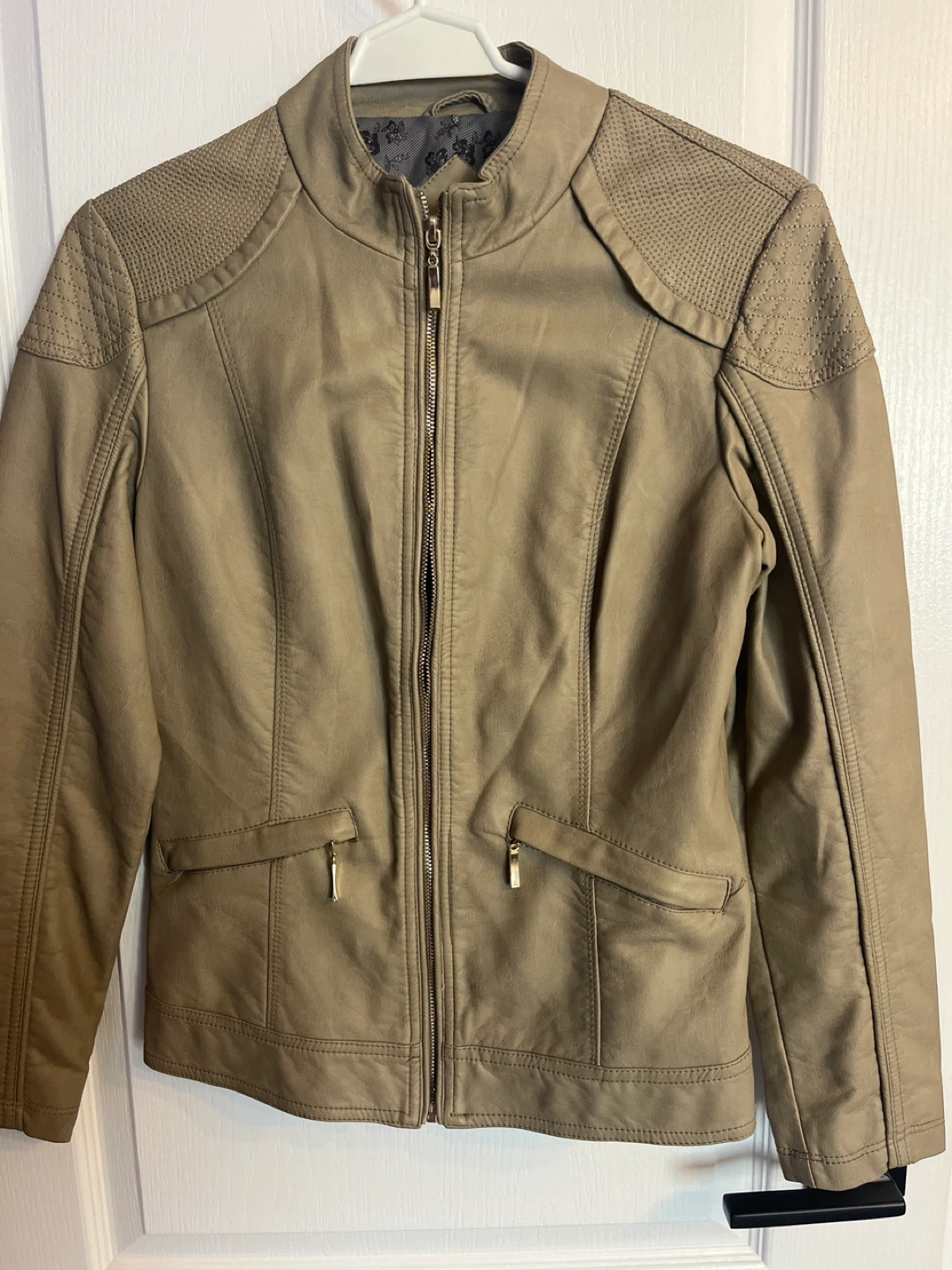 Cleo XS Faux Leather Jacket - Beige