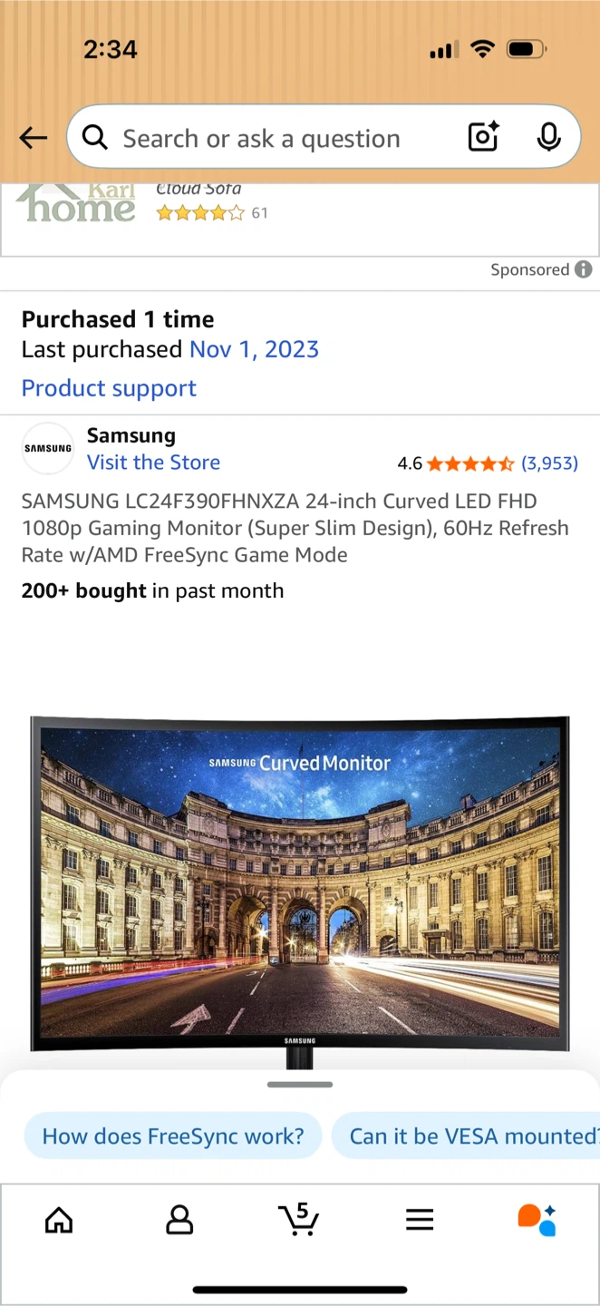 Samsung LC24F390FHNXZA 24-inch Curved LED FHD Monitor