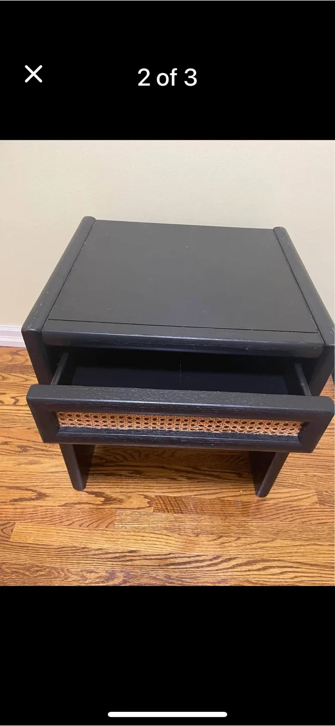 Black Wood Nightstand with Rattan Drawer image indicator(2)