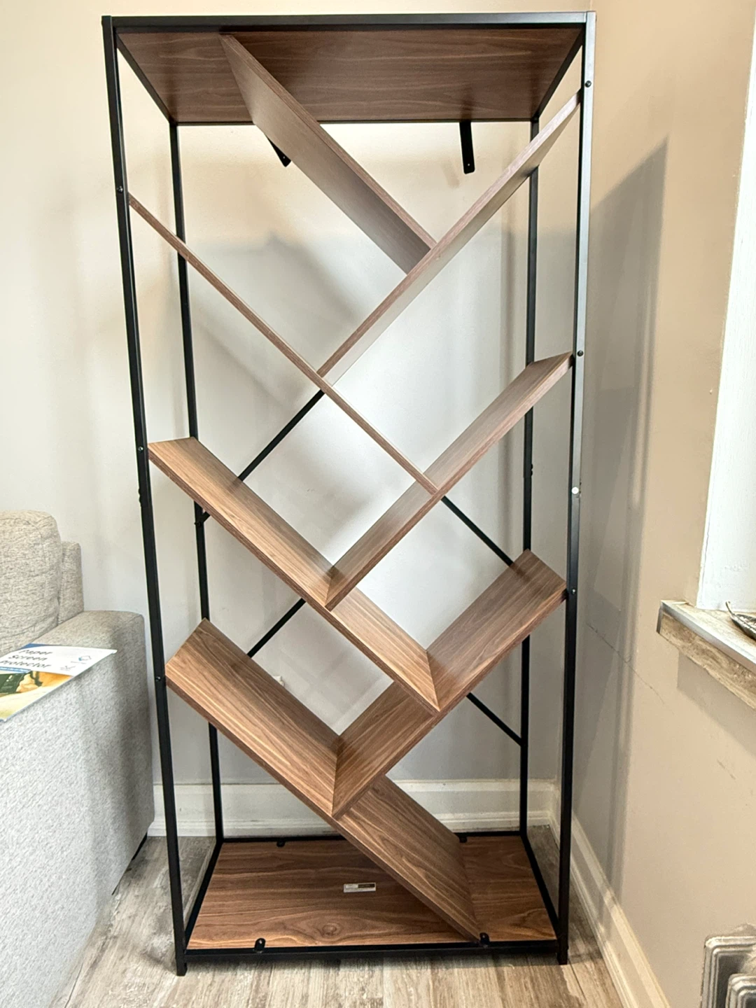 Modern Bookshelf with Unique Design + Way Fair twin mattress.