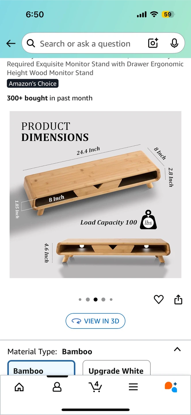 Bamboo Monitor Stand with Drawer - photo 3