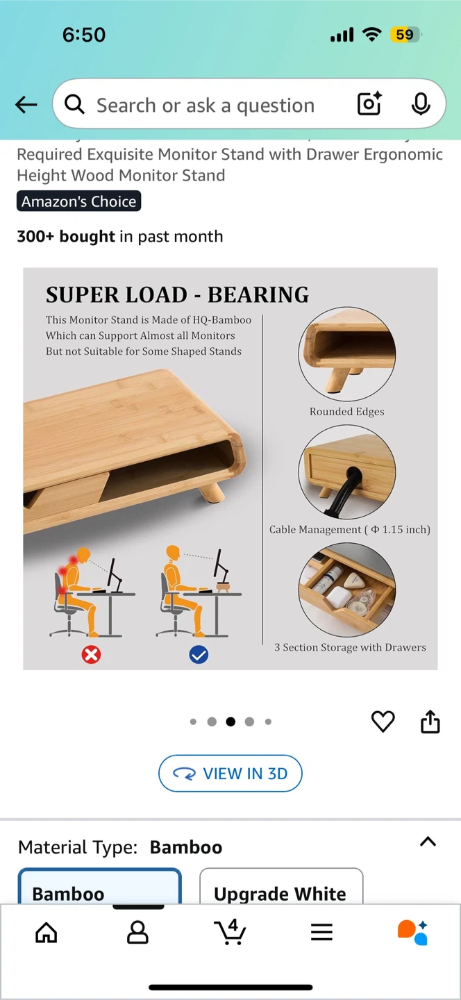 Bamboo Monitor Stand with Drawer - photo 4