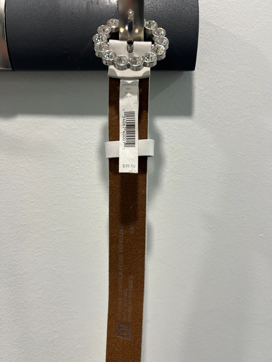 Gap White Leather Belt with Rhinestone Buckle - Size S/P - photo 3